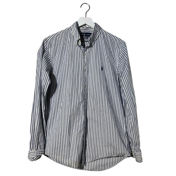 Ralph Lauren Mens Custom Fit Button Down Blue White Striped Shirt Size Medium - Picture 3 of 9
